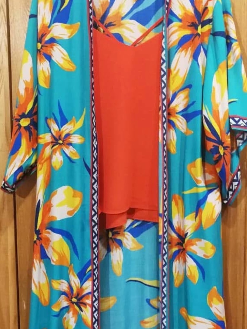 Tropical Floral Kimono Cardigan in Teal & Yellow